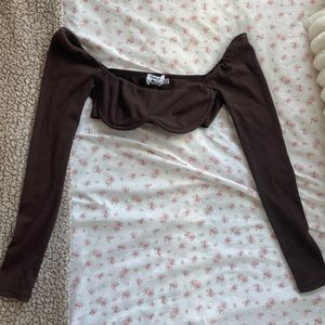 Princess Polly brown long sleeve crop top, size 4